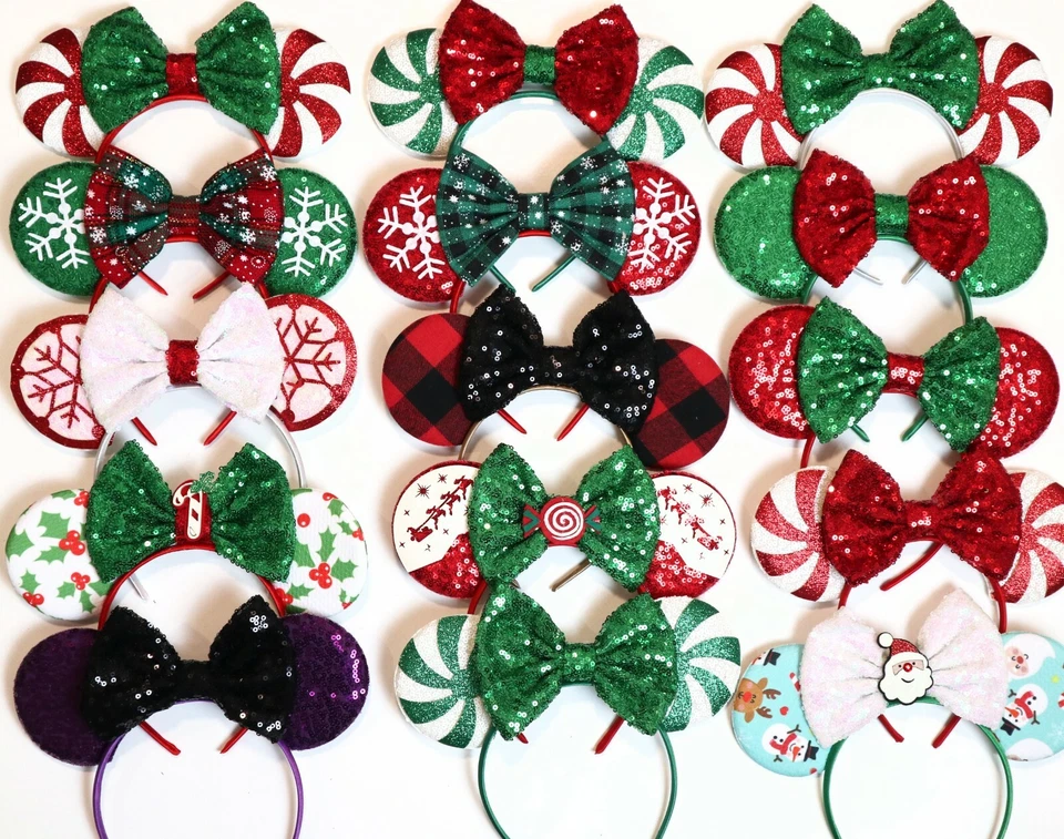 Christmas Minnie Ears, Christmas Mickey Ears, Christmas Disney Ears - HANDMADE