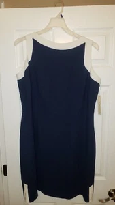 Amanda Smith Sheath Dress Womens Sz 18W Navy Blue White Trim Sleeveless Lined NW - Picture 1 of 10