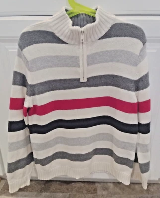 GREENDOG Boys 1/4 Zip Pullover Sweater Ivory White Red Gray Navy Striped Size 7 - Image 1 of 4