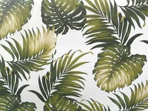 Tropical Hawaiian Barkcloth Cotton UPHOLSTERY FABRIC ~Oasis /Palm -Ivory~ - Picture 1 of 6