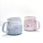 Ceramic Coffee Mug Set Of 2, Gray And Pink Marble Pattern Procelain Couple Mu...
