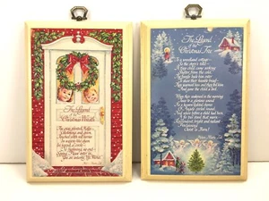 Pair 2 CHRISTMAS Wood Wall ZELL Plaques LEGENDS OF WREATH & TREE 8-1/2" x 5-1/2" - Picture 1 of 6