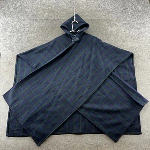 VINTAGE Ralph Lauren Poncho Jacket Womens 10 Blue Green Plaid Wool Coat 90s - Picture 1 of 7