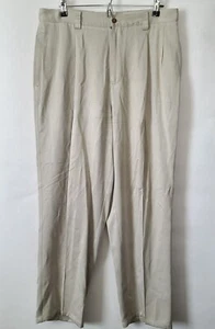 Tommy Bahama Relax 100% Silk Beige Dress Pants Men's Size 35X30 Pleated FLAW - Picture 1 of 11