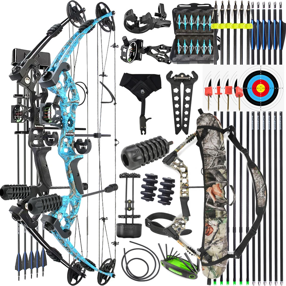 Archery Compound Bow30-55lbs Fishing Hunting Arrows Adjustable Target RH LH - Image 1 of 4