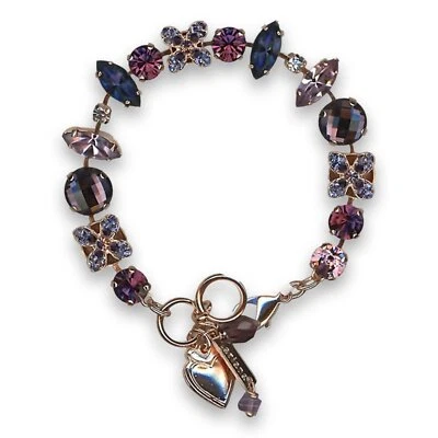 Pulseira por Mariana Mulher Sofisticada Cristais Swarovski Roxos e Rosa - Imagem 1 de 4