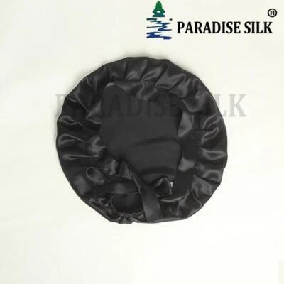 Dama Seda Natural Dormir Show Baño Cabello Cubierta Gorra Sombrero con Corbata Trasera Foto 1 de 3