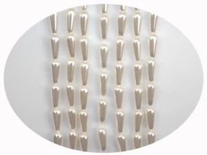 Czech Skinny Pear Shaped Glass Pearls 14x6mm Bridal Cream Imitation Pearl Drops - Picture 1 of 4