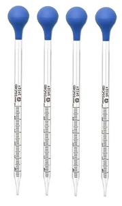 4 Stück 3 ml Glas graduiert Tropfer Pipetten Labortropfer mit roter Gummikappe & Skala - Bild 1 von 4