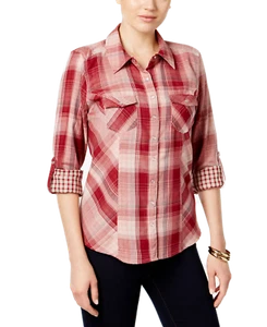 Style & Co. Women's Plaid Utility Shirt (Moon Plaid Red, Medium) - Picture 1 of 1