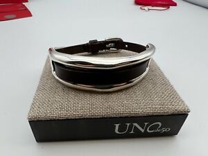 NEW Uno de 50 TOTAL BLACK BRACELET Silver Plated Brown Leather Size Large