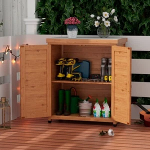 Outdoor Storage Cabinet with Metal Table Top Garden Potting Bench Patio Work Box - Picture 1 of 13