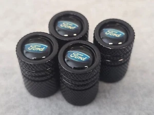 4 Valve Stem Covers Black Tri-Band Fits Ford - Picture 1 of 6