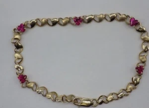 10k Gelbgold Labor Rot Rubin Herz Armband. Geschenk Valentinstag. - Bild 1 von 4