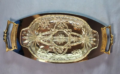 Silver Gold Rectangular Serving Chrome Tray w/Divided Glass Relish Tray Insert - Image 1 of 4
