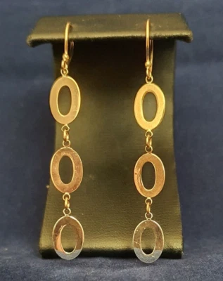 NEW 9ct Yellow / Rose/ White Gold Drop Earrings Hallmarked 375 Made in Italy - Image 1 of 4