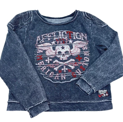Affliction Sweatshirt Women Large Black Crew Neck Sweater Skull Punk Faded Y2K - Image 1 of 4