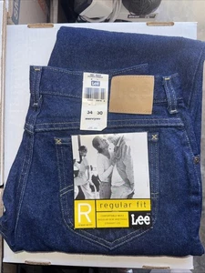 Vintage Mens Lee Regular Fit Straight Leg Jeans 34x30 Medium Blue Denim NEW - Picture 1 of 13