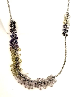Colar Coldwater Creek 36" assimétrico azul roxo verde miçangas tom prata - Imagem 1 de 4