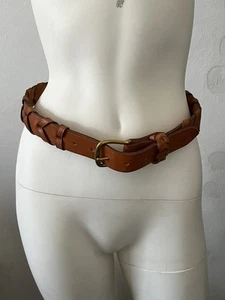 Vintage Tan sz 30 Leather Braided Belt Buckle Adjustable Boho Western Style - Picture 1 of 8