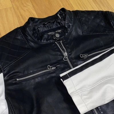 Chaqueta de cuero Wilsons mangas blancas y negras imitación moto café corredor para hombre M Foto 1 de 4