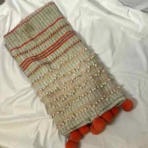 Anthropologie Creme Orange Strick Boho Überwurf Decke GUC - Bild 1 von 3