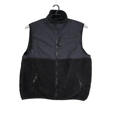 Mens J.Crew Black Sherpa Fleece & Nylon Vest Zippered Pockets Mock Neck XXL - Image 1 of 4