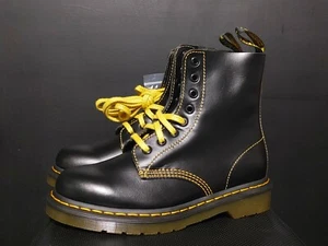 New Rare Dr. martens Womens 6 Black leather 1460 pascal Yellow Lace Boot - Picture 1 of 9