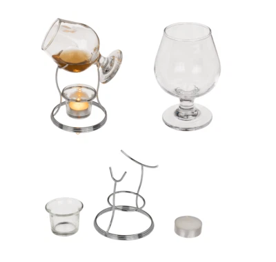 Brandy Cognac Snifter Warmer Glass & Copper Stand Holder Tumbler Bar Gift Set - Image 1 of 4