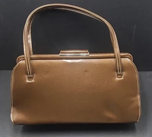 Vintage Theodore of California Metallic Bronze Brown Patent Vinyl Handbag Purse - Picture 1 of 23