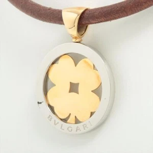 BVLGARI Tondo Clover Pendant Top Only Necklace Charm K18 Yellow Gold SS - Picture 1 of 6