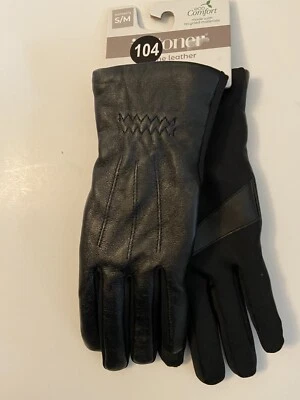 Isotoner Womens Leather Touch Screen SmarTouch Cold Weather Gloves, Black, S/M - Image 1 of 4