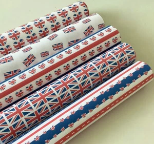 OFFER 5 UNION JACK / V.E DAY STRIPES CANVAS PRINTED FABRIC SHEET HAIR BOWS - Picture 1 of 1