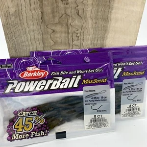 (2) Berkley PowerBait MaxScent Flat Worm 4.25” GREEN PUMPKIN WATERMELON - Picture 1 of 3