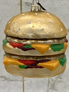 Unique Neiman Marcus Cheeseburger Hamburger Blown Glass Ornament Poland 2003 - Picture 1 of 12