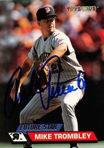 Mike Trombley autographed baseball card 1993 Topps Stadium Club Toys R Us #47