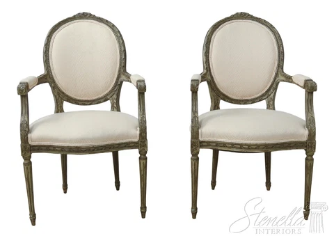 56288EC: Pair French Louis XVI Green Painted Fauteuils Armchairs Cover