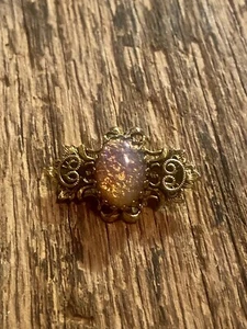 Vintage opalisierende Glas Brosche Anstecknadel goldfarben - Bild 1 von 5