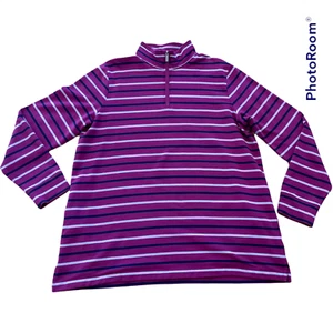 Lands End 1/4 Zip Pullover Mock Neck Top - Purple Stripe - Pockets - Sz XL - Picture 1 of 11