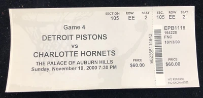 November 19 2000 Pistons V Hornets Game 4 Palace 1 Full Ticket Davis 25 Pts - Image 1 of 2