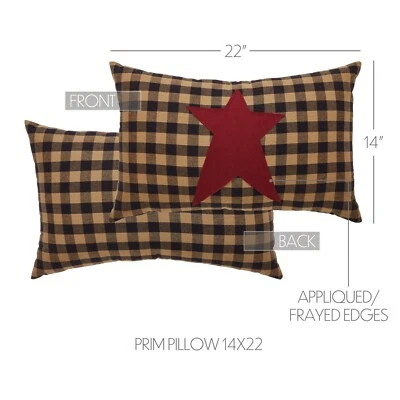 New Farmhouse Primitive BLACK CHECK RED STAR PILLOW 14"x 22" - Image 1 of 2