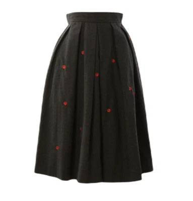 Falda plisada vintage años 60 falda circular bordada flor roja pin up gris oscuro XS Foto 1 de 4