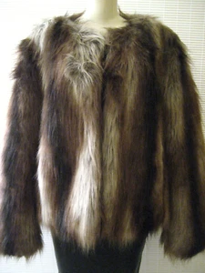 Faux Fur Coat Moda International Brown Mix Size XL Long Sleeve Lined NWT - Picture 1 of 5