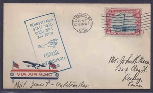1930 PITTSBURGH (BLUE) PENNSYVANIA AIR TOUR W/MAUCK CACHET & C11 - Picture 1 of 1