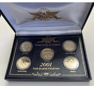 Gold Plated 2001 State Quarter Collection NY, NC, RI, VT - Image 1 of 3
