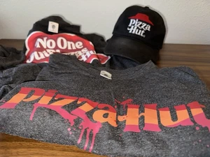 Pizza Hut Work Employee Black Hat & 2 Adult Medium Gray T-Shirts. - Picture 1 of 20