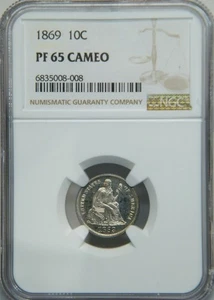 1869 Liberty Seated Dime NGC graded Proof 65 Cameo - Bild 1 von 4