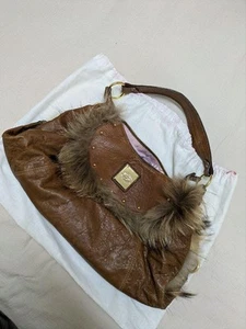 Blugirl Blumarine Leather & Fur Shoulder Bag Brown Gold Tone Hardware New - Imagen 1 de 10