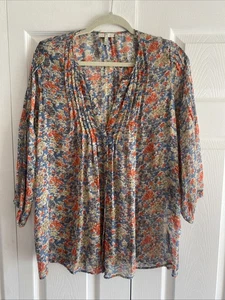 Joie Damen kleines Seidentop mit Blumenmuster halbtransparent Cottagecore Biesen - Bild 1 von 5