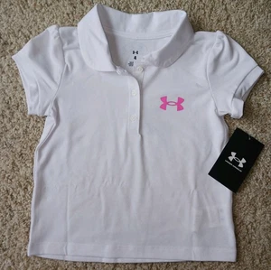 NWT! Under Armour Little Girl's Size 4 White Polo With Pink Logo. - Picture 1 of 1